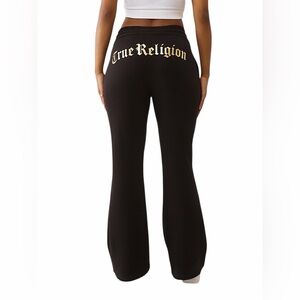 NWT True Religion Gothic TR Flare Sweatpants - Jet Black & Gold - Size L